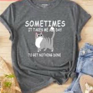 Sometimes it takes me all day to get nothing done, Gray Cat Graphic T-Shirt